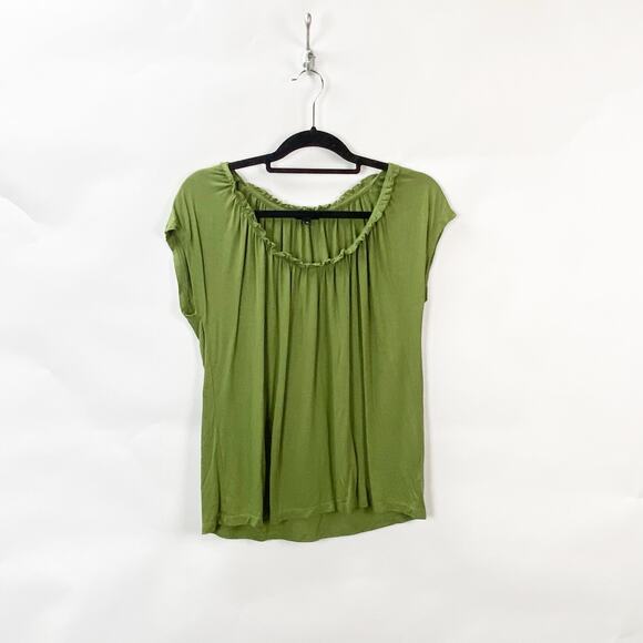 Talbots Medium Womens Green Pleated Cap Sleeve Ruffle Collart Pullover Top - Picture 1 of 8